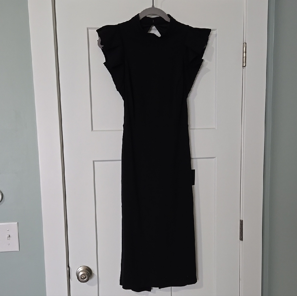 Elegant Black Ruffle Sleeve Dress